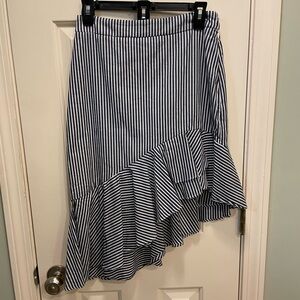Sans Souci size small 4 6 asymmetrical skirt ruffles navy white striped